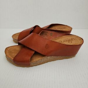 Yokono Spain Womens Candela Leather Cork Wedge Sandals Brown Vacation Size 9